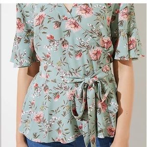 Loft size small Kimono Wrap green floral top